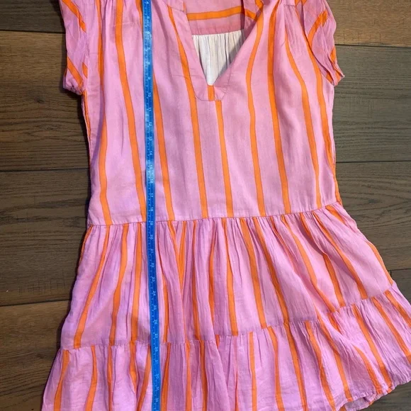 Playful Oliphant Roll Sleeve mini dress in Pink and Orange Stripes, 100% cotton - Picture 6 of 8
